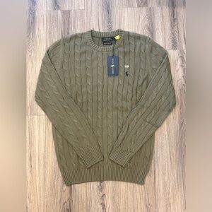 BRAND NEW MENS MEDIUM POLO OLIVE WITH BLUE CREST KNIT SWEATER WITH TAGS